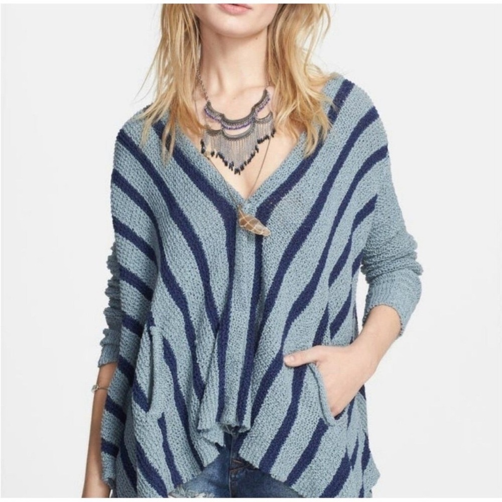 Free People Circle Back Waterfall Knit Cardigan Snaps Pockets Size Small